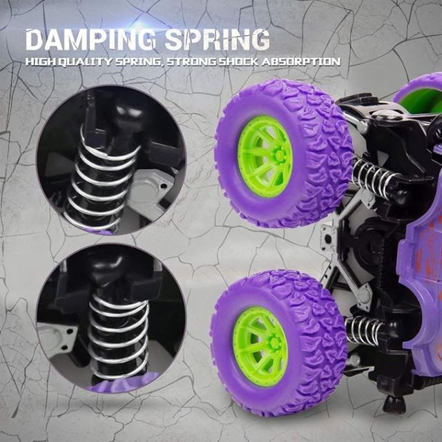 Sanghariyat® Big Size Monster Truck Friction Powered Cars Toys, 360 Degree Stunt 4wd Cars Push go Truck for Toddlers Kids Gift (Pack of 2 Car) (Multi-Color)